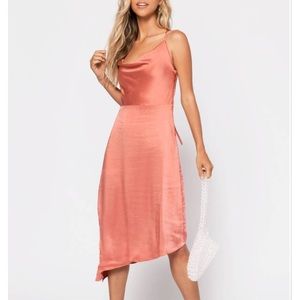 AIMEE TERRACOTTA COWL NECK SATIN MIDI DRESS